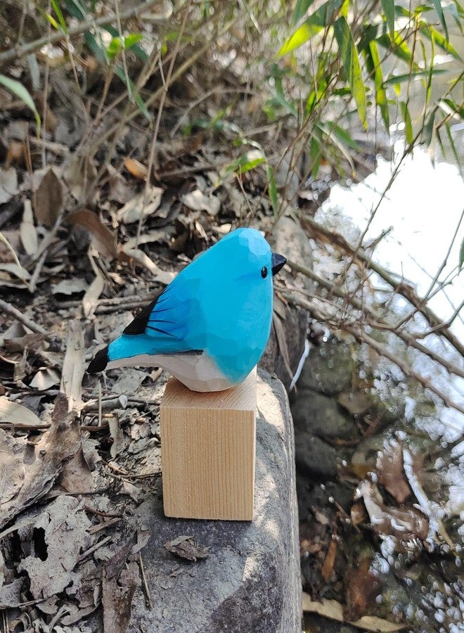 WEAUSUP Handmade Wooden Carved Bird Decor Sculpted Hand-Painted Bird Figurines Small Home Decor Bird Statue Shelf Decor BFF Gifts for Bird Lovers(Blue Robin) - Image 5